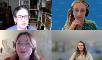 A screenshot of four women speakers during a webinar.