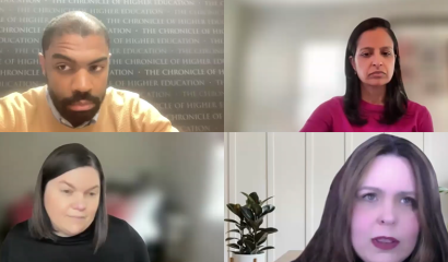 A screenshot of a webinar with three women and one man.