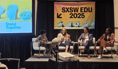 A four-person speaker panel, including one man and three women.